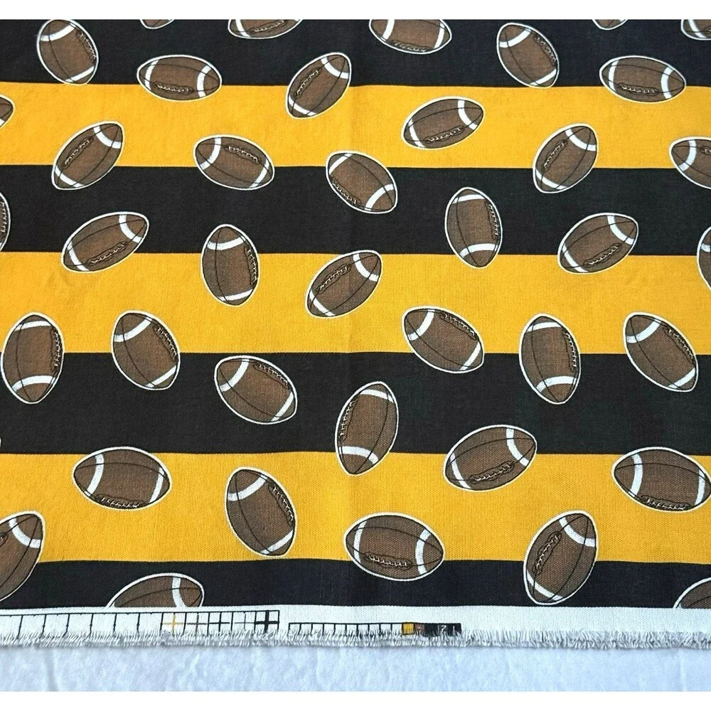 Football Game Day Yellow Black Stripe Home Decor Canvas Fabric Iowa Remnants